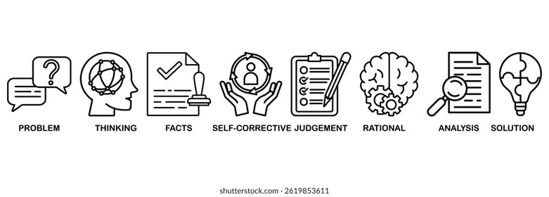 Critical thinking icon set vector illustration concept for the analysis of facts with an icon of problem, thinking, facts, self-corrective, judgment, rational, analysis, and solution
