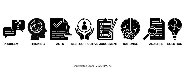 Critical thinking icon set vector illustration concept for the analysis of facts with an icon of problem, thinking, facts, self-corrective, judgment, rational, analysis, and solution