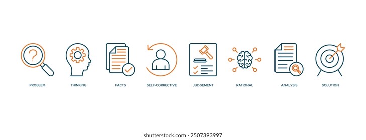 Critical thinking icon vector illustration banner web concep of problem, thinking, facts, self-corrective, judgment, rational, analysis, and solution