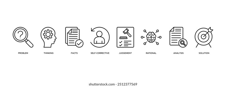 Critical thinking icon vector illustration banner web concep of problem, thinking, facts, self-corrective, judgment, rational, analysis, and solution