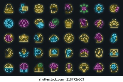 Critical thinking icons set outline vector. Think brain. Mind brainstorm vector neon