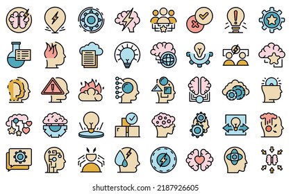 Critical thinking icons set outline vector. Think brain. Mind brainstorm