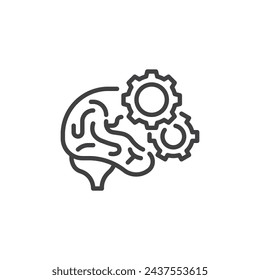 Critical Thinking line icon. linear style sign for mobile concept and web design. Brain and gears outline vector icon. Brainstorming symbol, logo illustration. Vector graphics