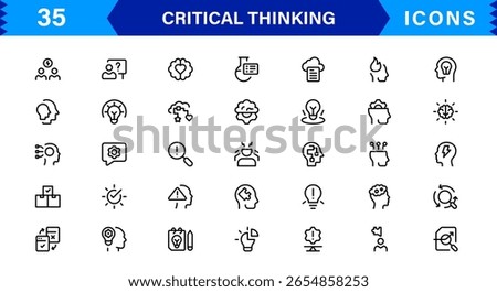 Critical Thinking Mastery For Modern Creatives line icon set – modern minimal outline symbols for analysis, reasoning, innovation, decision making, strategy