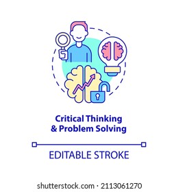 Critical thinking and problem solving concept icon. Management skills abstract idea thin line illustration. Isolated outline drawing. Editable stroke. Roboto-Medium, Myriad Pro-Bold fonts used