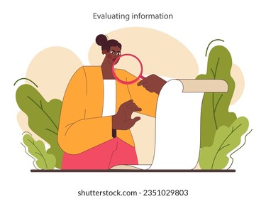 Critical thinking skill. Information evaluation for decision-making, brainstorming and solution research. Self-development for career growth. Flat vector illustration