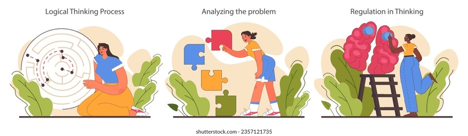 Critical thinking skill set. Strategic decision-making, brainstorming and solution research. Self-development for career growth. Flat vector illustration