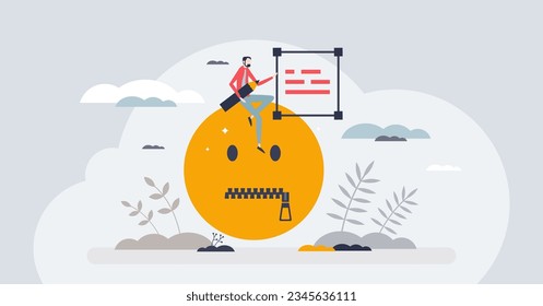 Critical thinking and think before talk information tiny person concept. Ability to analyze content or text objectivity vector illustration. Logic skill and fact judgment learning to avoid propaganda