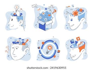 Critical thinking. Vector illustration. The mind is powerful tool that, when engaged in critical thinking, can generate innovative ideas and logical solutions Developing mental agility and critical