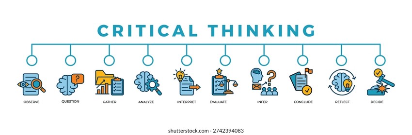 critical thinking we banner icon in outline color style