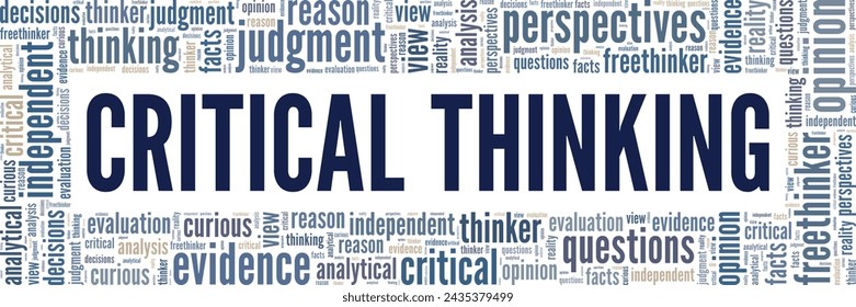 Critical Thinking Word Cloud Conceptual Design isoliert auf weißem Hintergrund.