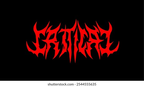 Crítico, design de tipografia vetorial em letras vermelhas afiadas, pontiagudas e simétricas em um plano de fundo preto. Este estilo intenso e inspirado em metal é perfeito para temas góticos, hardcore e alternativos