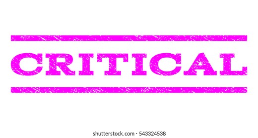 Critical watermark stamp. Text tag between horizontal parallel lines with grunge design style. Rubber seal stamp with dust texture. Vector magenta color ink imprint on a white background.