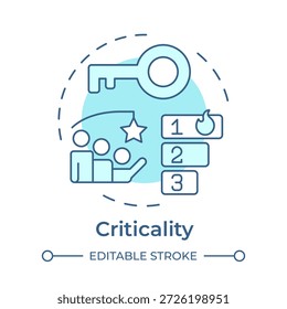 Criticality soft blue concept icon. KPI metrics, team motivation. Workflow organization. Round shape line illustration. Abstract idea. Graphic design. Easy to use in booklet, article
