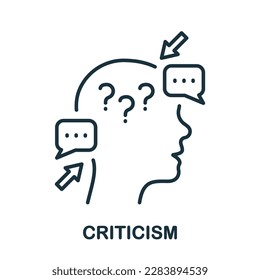 Criticism Line Icon. Angry Swear, Complain, Frustrated Human Outline Sign. Critic Thinking Intellectual Process Symbol. Critical Review Linear Pictogram. Editable Stroke. Isolated Vector Illustration.