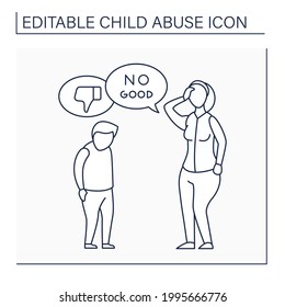 Criticism line icon. Humiliation with words.Shaming, bullying. Serious emotional harm. Child abuse concept. Isolated vector illustration. Editable stroke