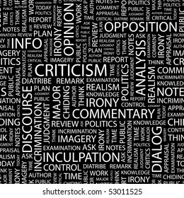 CRITICISM. Seamless vector pattern with word cloud.