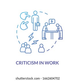 Criticism in work blue concept icon. Overwhelmed secretary. Negative feedback. Toxic situation. Rude shouting. Burnout cause idea thin line illustration. Vector isolated outline RGB color drawing