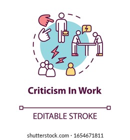 Criticism in work concept icon. Negative feedback. Toxic situation. Rude shouting. Burnout cause idea thin line illustration. Vector isolated outline RGB color drawing. Editable stroke