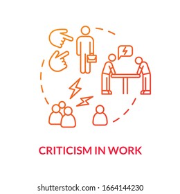 Criticism in work red concept icon. Displeased chief. Negative feedback. Toxic situation. Rude shouting. Burnout cause idea thin line illustration. Vector isolated outline RGB color drawing