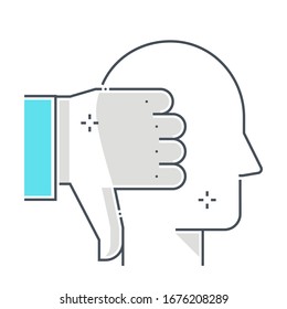Critics related color line vector icon, illustration. The icon is about hand, thumbs up, avatar, face. The composition is infinitely scalable.