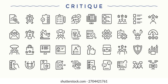 Conjunto de iconos de crítica. Contiene acto, colaboración, paso, objetivo, Plan de acción. Trazo editable. Pixel perfecto. Conjunto de iconos de proyecto.