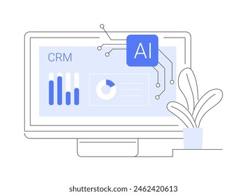 CRM mit KI-generierter Insights abstrakte Konzept-Vektorillustration. Vertrieb. Kunde Relationship Management-Systeme mit Einblicken in das Verhalten von Kunden. KI-Technologie. Abstrakte Metapher.