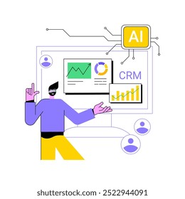 CRM com AI-Generated Insights conceito abstrato vetor ilustração. Vendas. Sistemas de Gerenciamento de Relacionamento com o Cliente com percepções sobre o comportamento do cliente. Tecnologia AI. metáfora abstrata.