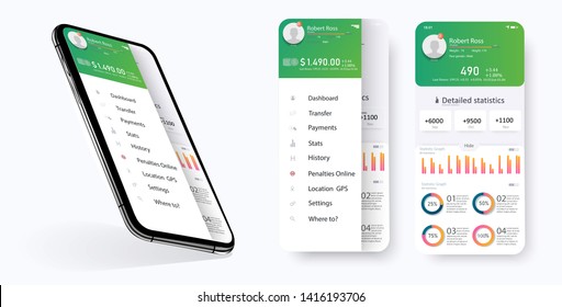 CRM application smartphone interface vector template. Mobile software page. Customer Relationship Management app screen. Flat UI, GUI. Statistics features for mobile apps and responsive website.Vector