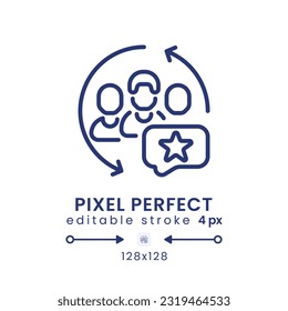 CRM apps linear desktop icon. Marketing software. Customer relationship management. Pixel perfect 128x128, outline 4px. GUI, UX design. Isolated user interface element for website. Editable stroke