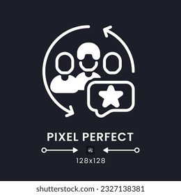 CRM apps white solid desktop icon. Marketing software. Customer relationship management. Pixel perfect 128x128, outline 4px. Silhouette symbol for dark mode. Glyph pictogram. Vector isolated image