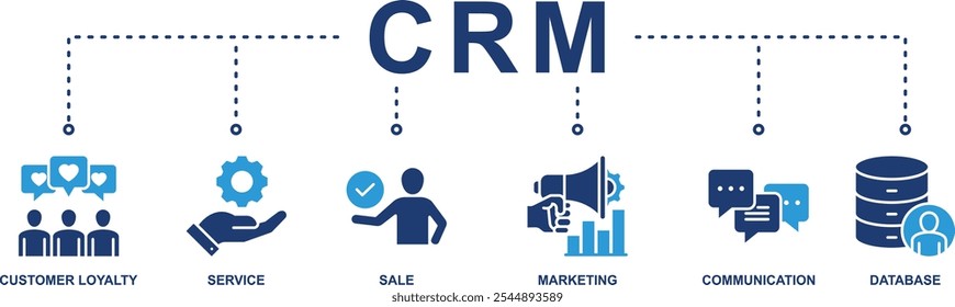 Concepto de Ilustración vectorial de icono de Web de Anuncio de CRM para la gestión de relaciones de Cliente con icono