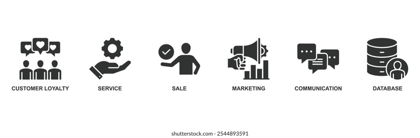 Conceito de ilustração vetorial do ícone da Web do banner do CRM para gerenciamento do relacionamento com o cliente com o ícone