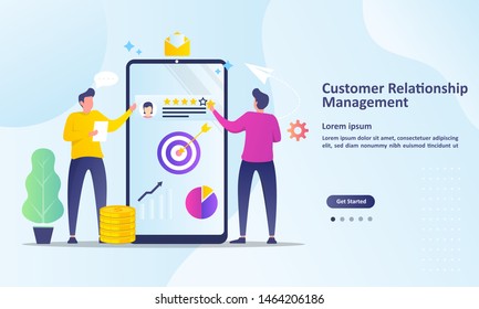 CRM, Business customer relationship management concept, Analysis customer service, Suitable for web landing page, ui, mobile app, banner template. Vector Illustration. 