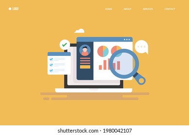 CRM Concept, Customer Relationship Management, Customer Interaction, Customer Data Analysis - Landing Page Vector Illustration With Icons