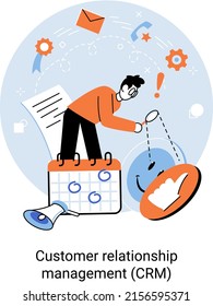 CRM concept. Customer Relationship Management. Application software for organizations, automatisation of customer interaction strategies to increase sales, optimize marketing, improve customer service