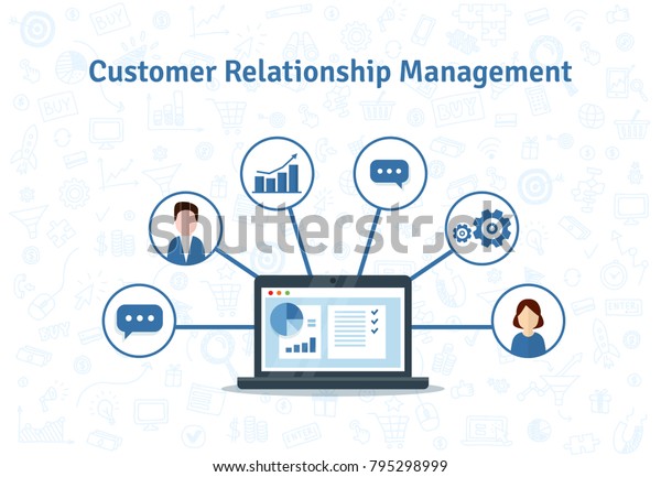 ベクター画像エレメントを含むcrm コンセプトデザイン 会計システム クライアント サポート 取引のフラットなアイコン 顧客との業務に関するデータの編成 顧客間関係管理 のベクター画像素材 ロイヤリティフリー