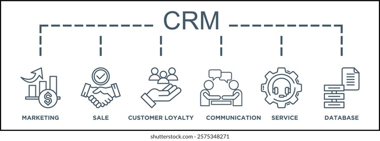 CRM Concept Illustration Showcasing Business Functions and Customer Relationship Management