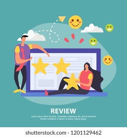 CRM customer relationship management background with editable text and doodle images of laptop computer with people vector illustration