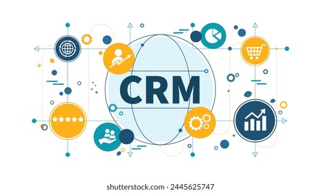 CRM Kunde Relationship Management, Business, Technologie, Internet und Netzwerkkonzept. Datenanalyse, mit der Datenbank verbundene Management System-Metriken für Technologiefinanzierung, Betrieb, Marketing.