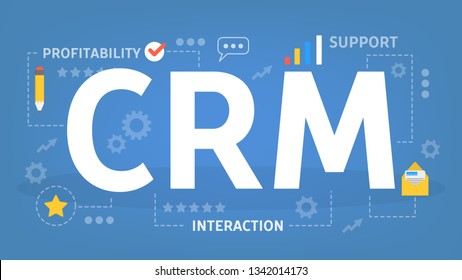 CRM or customer relationship management concept. Client support and database analysis. Marketing strategy. Isolated vector flat illustration