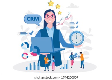 CRM. Customer relationship management concept. Managing interaction. Data organization. 