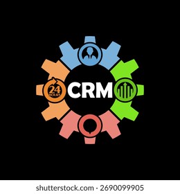 CRM, ícone de gerenciamento de relacionamento com o cliente isolado no plano de fundo preto