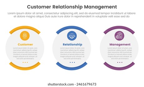 Infografía de gestión de relaciones con Clientes de CRM Plantilla de etapa de 3 puntos con forma de huevo caja redonda para Vector de presentación de diapositivas