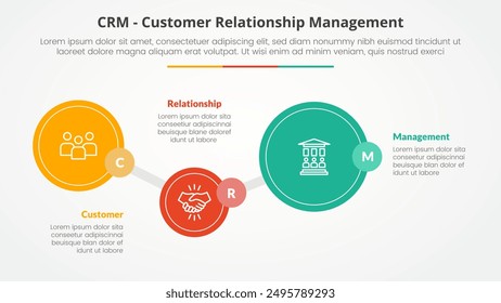 CRM customer relationship management infographic concept for slide presentation with big circle timeline up and down with 3 point list with flat style vector