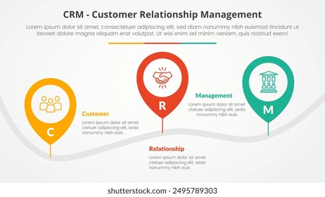 CRM Kunde Relationship Management Infografik-Konzept für Diapräsentation mit Pin Tagging Location Road Up and Down mit 3 Point List mit flacher Style Vektorgrafik