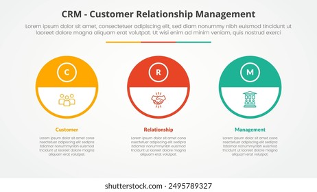 CRM customer relationship management infographic concept for slide presentation with big outline circle and half header with 3 point list with flat style vector