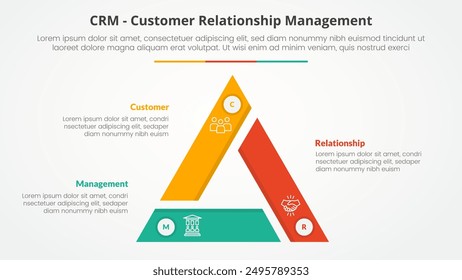 CRM Kunde Relationship Management Infografik-Konzept für Diapräsentation mit Dreieckszyklus Kreisdreiecksschnitt mit 3-Punkt-Liste mit flacher Stil-Vektorgrafik