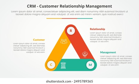 CRM customer relationship management infographic concept for slide presentation with triangle cycle circular round rectangle shape connected with 3 point list with flat style vector