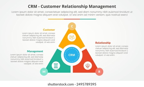 CRM customer relationship management infographic concept for slide presentation with triangle cycle circular on center with 3 point list with flat style vector